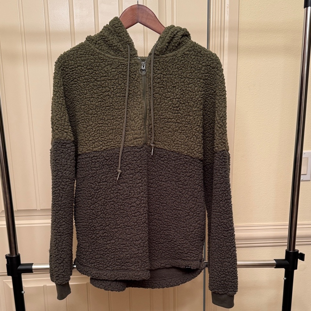 Victoria’s Secret Pink Green Half Zipper Sherpa Pullover Hoodie- Sz Small